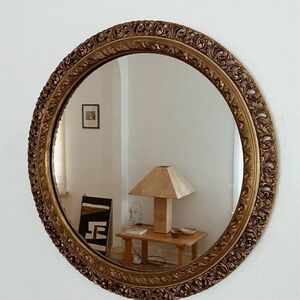 1950s Gold Round Wall Mirror - Classic Home Wall Decor